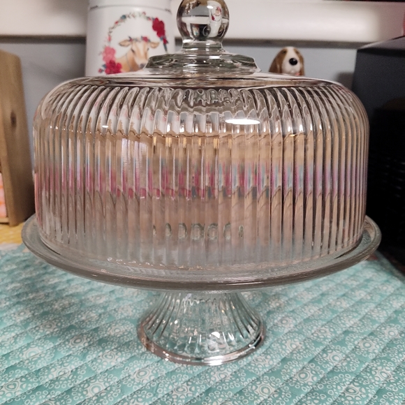 🎄 Vintage Clear Glass Cake Plate - Stand on Pedestal